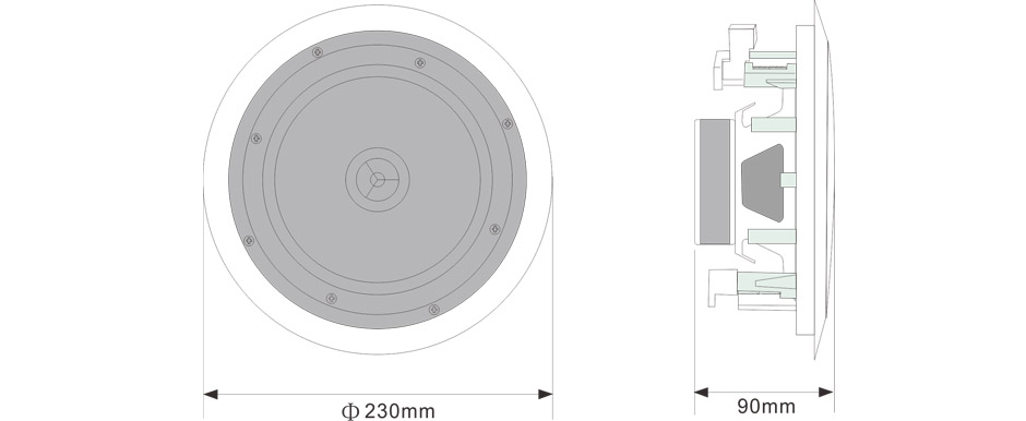 RH-AUDIO Ceiling Speaker RH-TH61 Size