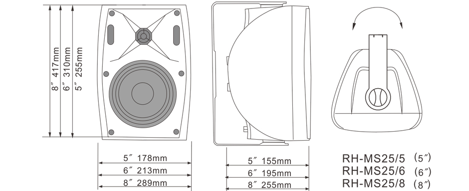 RH-AUDIO Audio Engineering Speakers RH-MS25 Series Size